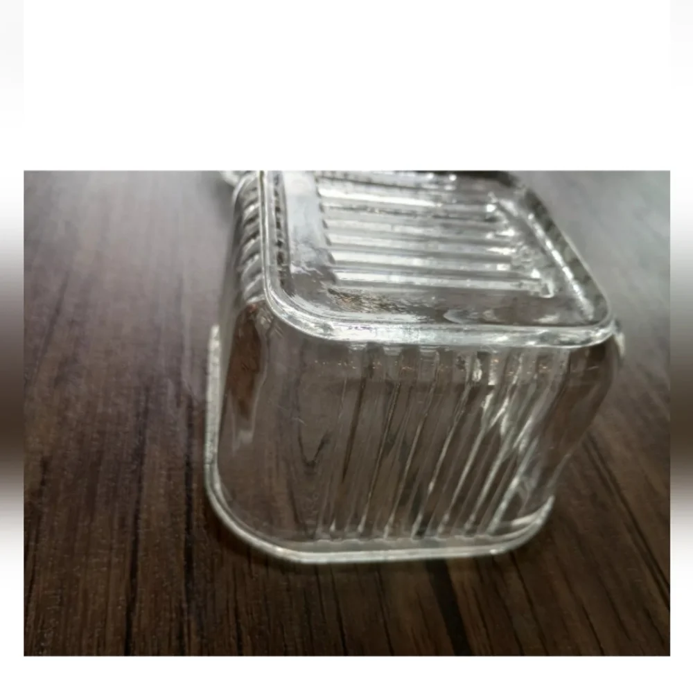 Clear Federal Glass Vegetable Square Ribbed Refrigerator Dish With Lid
